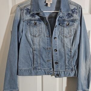 St. John's Bay Light Blue Denim Jacket with Embroidery